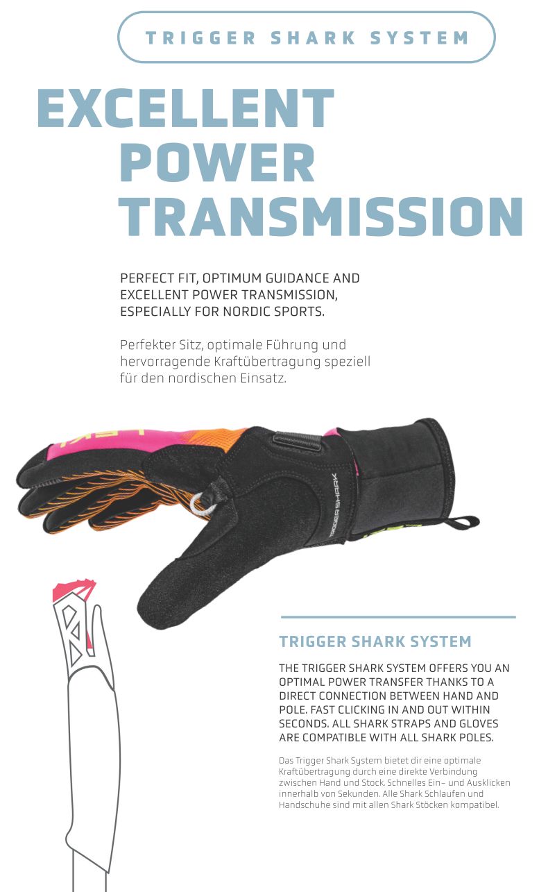Caractéristiques des gants de ski de fond Leki équipés du Trigger Shark System